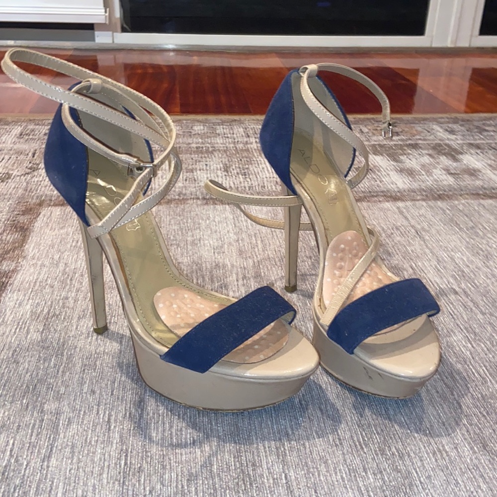 Nude and blue strappy sandals